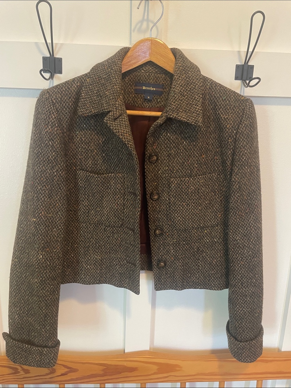 Vintage Breeches- Wool Blend Cropped Jacket - Brown Herringbone - Picture 1 of 4